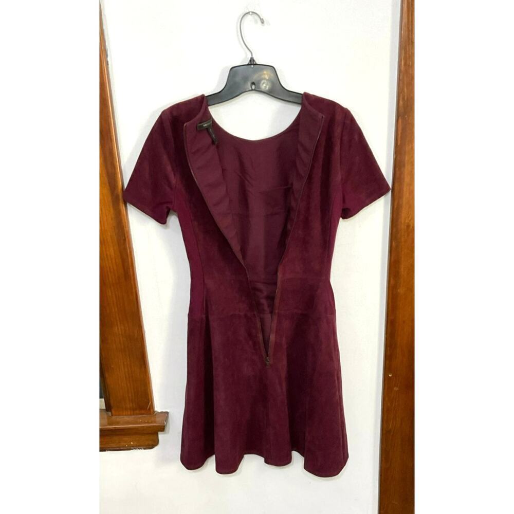 BCBGMAXAZRIA Faux Suede Burgundy Short Sleeve Fit & Flare Mini Dress Sz 4 Small - Picture 3 of 7